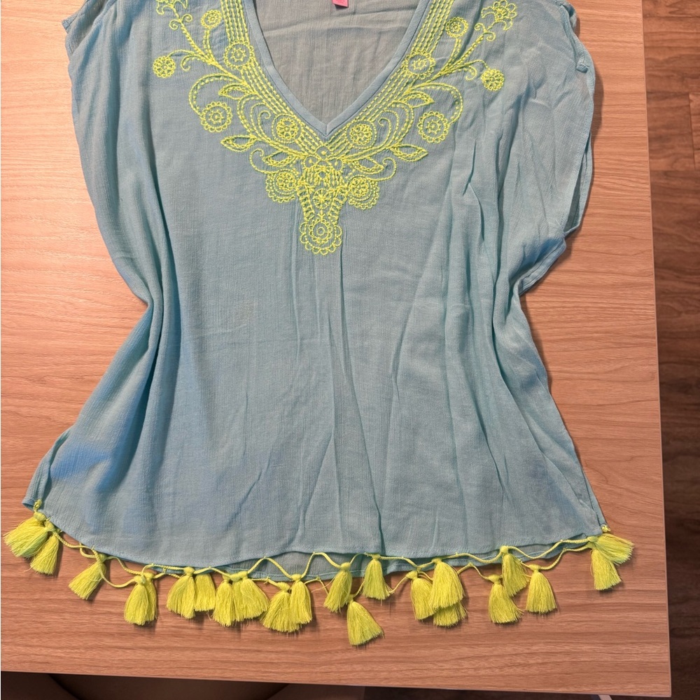 Lilly Pulitzer Blue Top with Yellow Embroidery